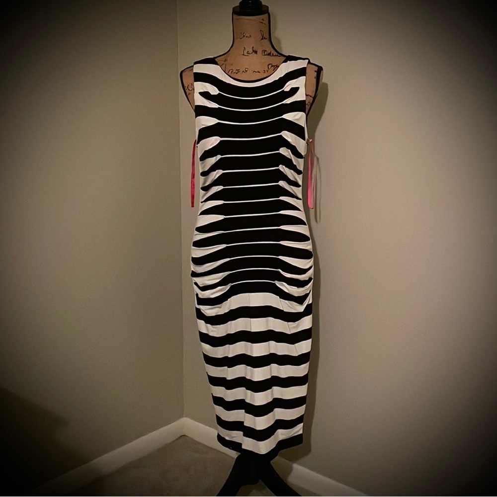 Vintage Betsey Johnson black and white striped knit dress, Size 10